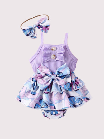 2 piece Baby Girl Purple Butterfly Bodysuit & Headband