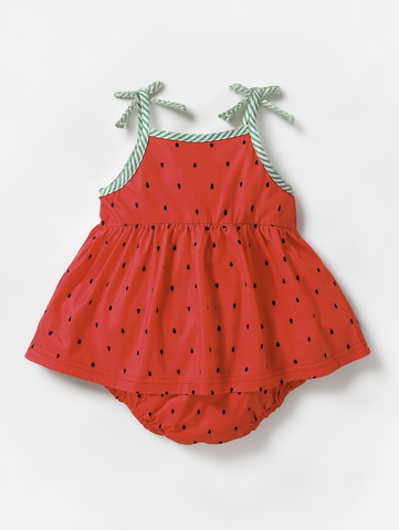 Baby Girl Summer Pink Watermelon Seeds Fruit Bodysuit Dress