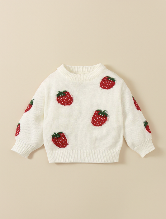 Baby Girl Strawberry Knit Crewneck Sweater