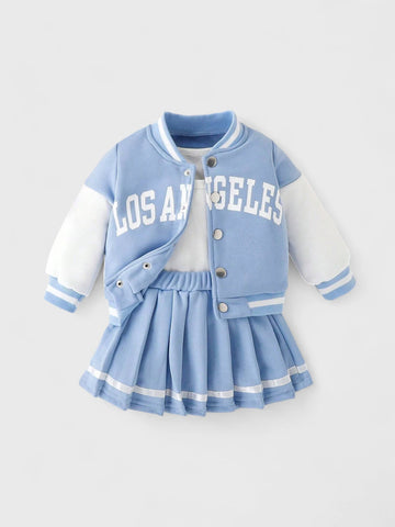 2 Pcs Baby Girl Varsity Jacket & Skirt