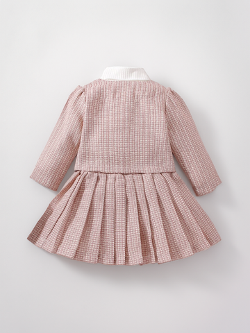 3 Pcs Baby Toddler Girl Pink Tweed Bow Jacket and Turtle Neck and Skirt Outfits