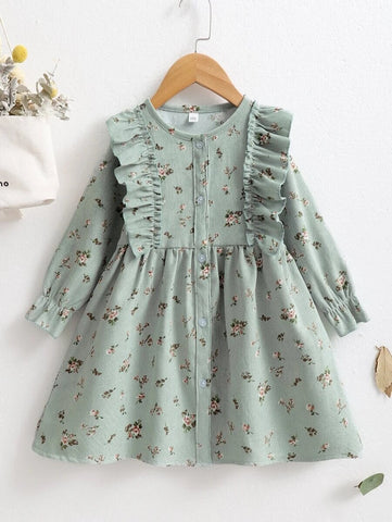 Toddler Little Girls Ditsy Flowers Corduroy Dress