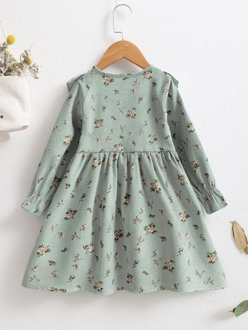 Toddler Little Girls Ditsy Flowers Corduroy Dress