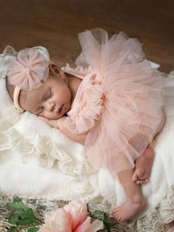 2 Piece Infant Baby Girl Dreamy Romantic Bodysuit Dress with Headband