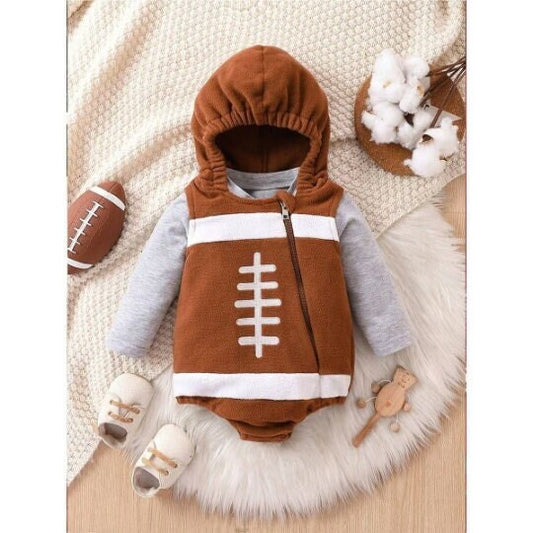 2 Piece baby Boy American Football Fleece hooded bodysuit