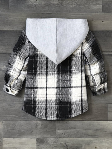 Baby Boy Contrast Hooded Plaid Shirt