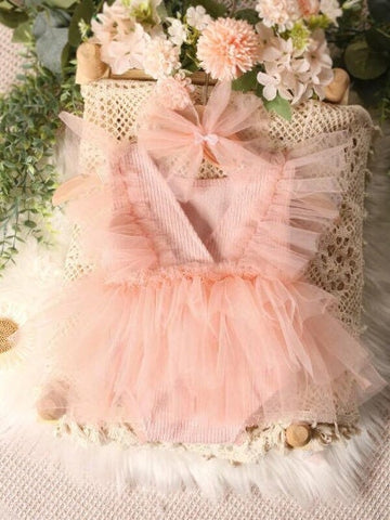 2 Piece Infant Baby Girl Dreamy Romantic Bodysuit Dress with Headband