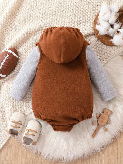 2 Piece baby Boy American Football Fleece hooded bodysuit