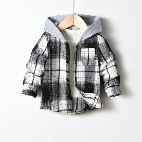 Baby Boy Contrast Hooded Plaid Shirt