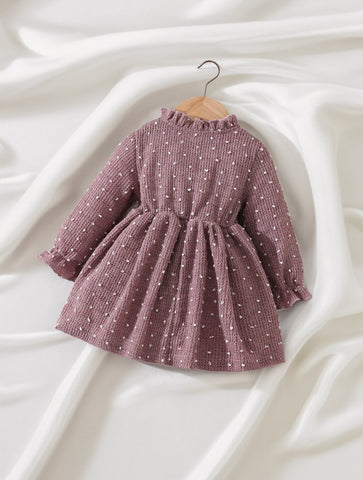 Baby Girl Long sleeve Dusty Pink Polka Dot Knit Dress