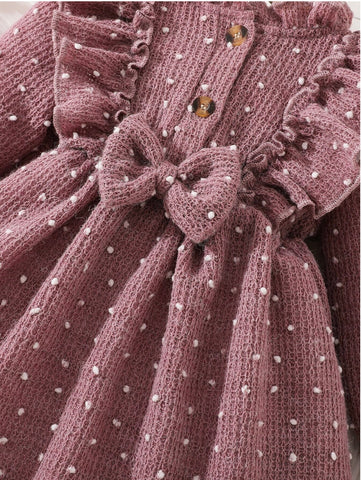 Baby Girl Long sleeve Dusty Pink Polka Dot Knit Dress